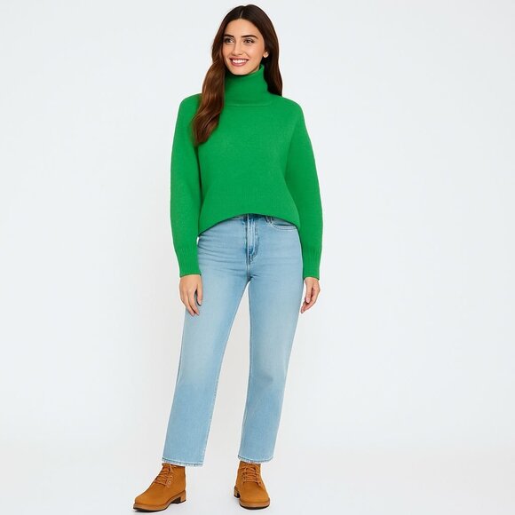 2/$30 ZARA Small Green Cashmere Blend Wool Blend Turtleneck Sweater - Picture 1 of 13